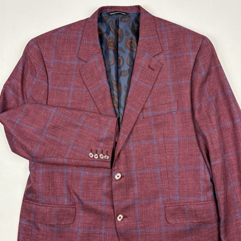 Coppley Loro Piana Wool/Silk/Linen Sport Coat 52R Burgundy Windowpane Canada